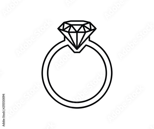 Classic diamond ring vector line art icon luxury jewelry symbol