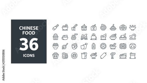 Картината върху платно Chinese food icons set featuring various dishes utensils and ingredients for cul