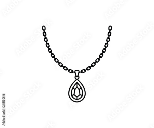 Elegant diamond pendant necklace line art vector icon luxury jewelry