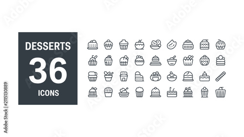 Foto Explore delicious desserts icons featuring cupcakes cakes candies pies and more