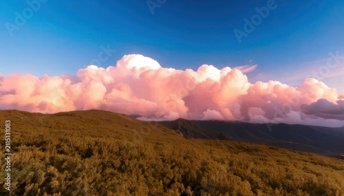 Majestic Clouds Over Forested Hills - A Scenic Landscape at Sunset.