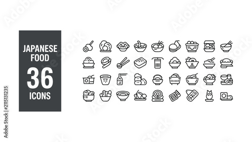 Konstfotografi Japanese food icons set featuring sushi ramen tempura and more delicious dishes