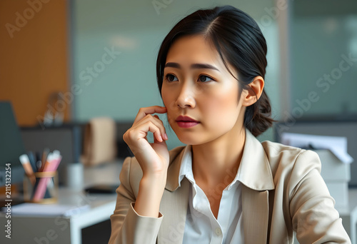 Thoughtful young asian busi...