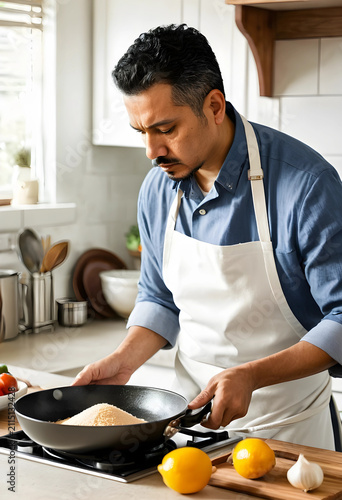 Hispanic man in a white apr...