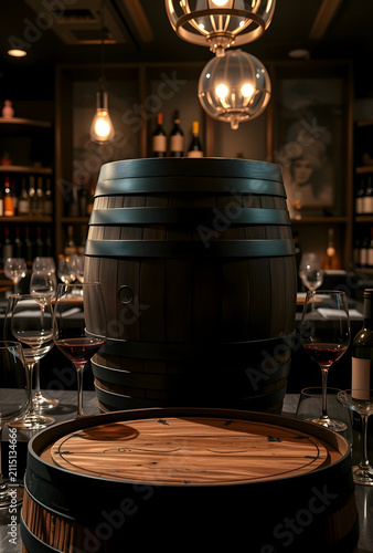 Wooden wine barrel with met...