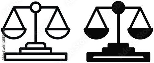 Fotografía Justice Scales Icon Set Featuring Black Minimal Law Legal Balance Court Equality