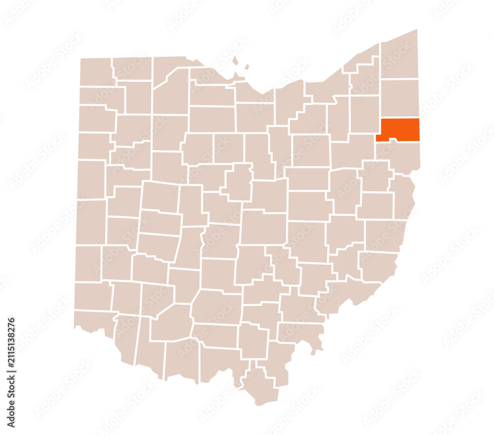 Fototapeta premium Mahoning County Highlighted on Ohio State Map in Orange Color