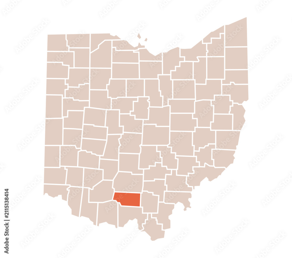 Fototapeta premium Pike County Highlighted on Ohio State Map in Orange Color