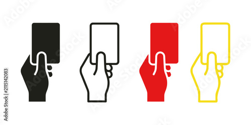 Fotografie A professional vector icon set featuring hands holding referee cards for sports