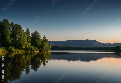 Calm lake with forest refle...