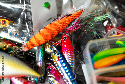 Fotografie Squid fishing lures with textured fabric finish The Concept of specialization