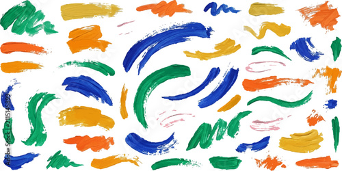 Colorful Paint Strokes: A vibrant collection of abstract paint strokes in various colors and shapes, showcasing artistic expression and creativity, perfect for graphic design elements.