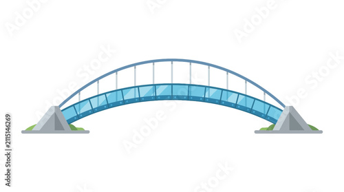 Foto Modern arched pedestrian bridge with glass panels