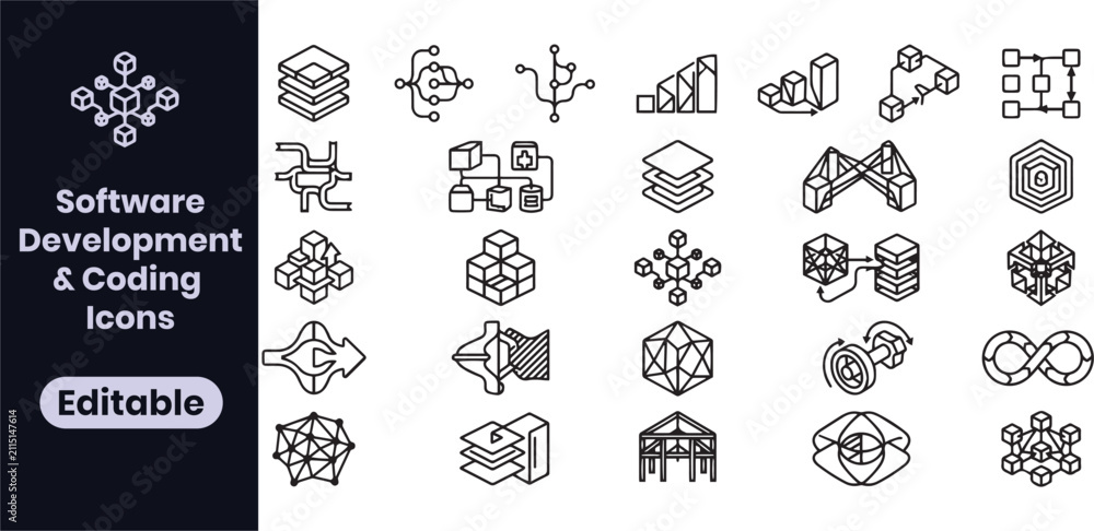 Fototapeta premium Software Development and Coding Icons Set for DevOps Programming Architecture and System Engineering