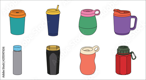 Colorful travel mugs and tumblers vector illustration on a white background tumbler travelmug cups containers