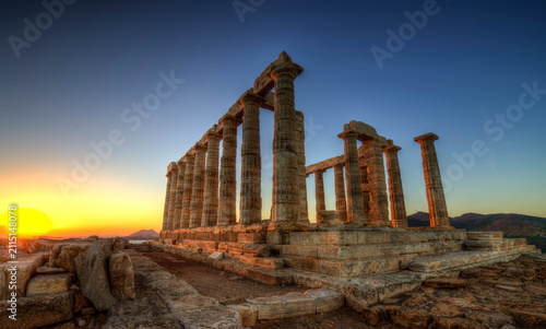 Bild auf Leinwand Sunset temple of Poseidon, Cape Sunio, Attica, Greece, Europe