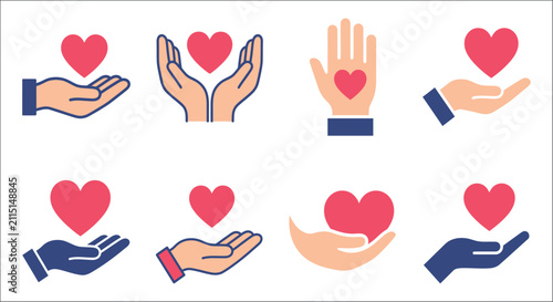 Foto Hands holding hearts colorful vector illustration with varying skin tone palette