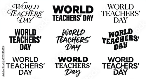 World teachers day typographic designs black lettering on a white background in varied styles academy