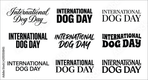International dog day typographic variations black lettering on white background for event promotion alphabet announcement