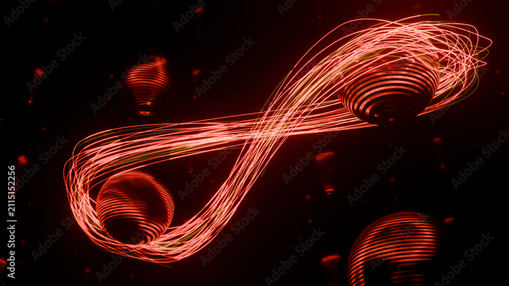 Foto 3d render of entangled particles in a quantum environment.