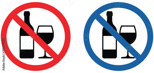 No Alcohol Icon Set Featuring Restricted Drinking Prohibition Sign Warning Symbol and Alcohol Free Safety Symbols vector design