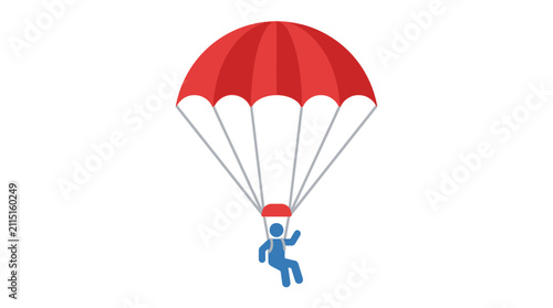 Skydiving person with a large red open parachute