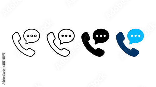 Fotografía Telephone handset and speech bubble icons representing customer support, communication, contact, and messaging in multiple visual styles