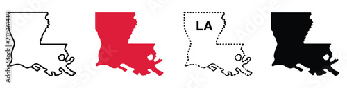 Foto Louisiana State Outline Map Set in Four Styles – Black, White, Solid and Dashed