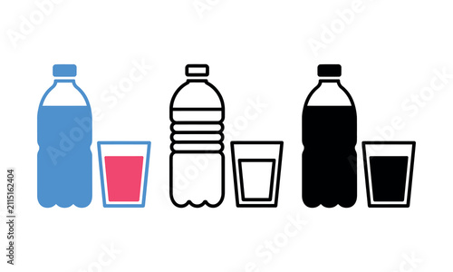 Three water bottles with glasses illustration