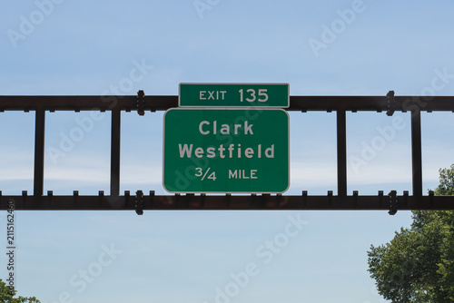 exit sign on the Garden State Parkway in New Jersey for 135 to Clark and Westfield