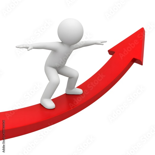 3D Render of White Human Figure Runner on Red Arrow Forward Progress Direction Growth Success Achievement Business Concept Icon 