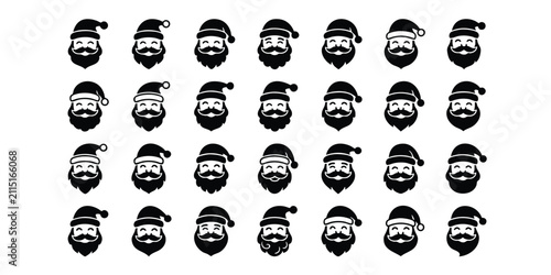 Santa claus face silhouette icons with silhouette christmas celebration collection isolated december character friendly tradition decoration ornament portrait iconography template