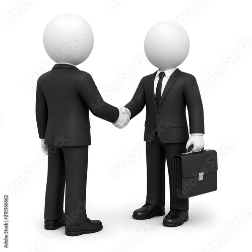 two 3d humans give their hands for a handshake 