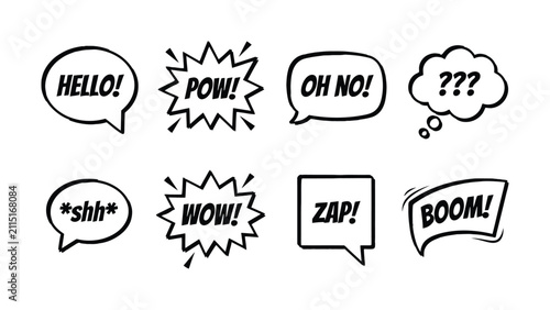 Cartoon speech bubbles with sound effects