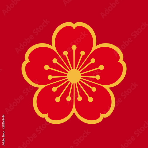 Traditional golden Chinese plum blossom ornament vector for Lunar New Year celebration, perfect for Spring Festival branding materials, Asian product packaging labels, and luxury textile patterns