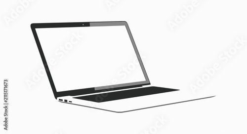 Minimalist vector illustration featuring modern portable computer with empty white screen for digital design projects