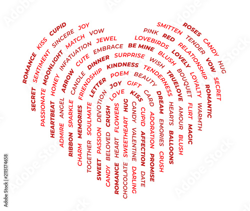 Heart Shaped Fingerprint Made of Love Words for Valentine's Day, Romantic Typography Vector Isolated on Transparent Background