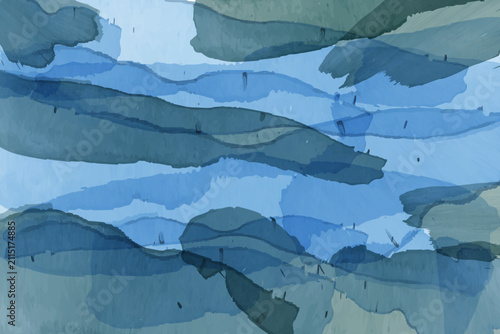 Abstract blue and green watercolor background with smooth layers of brush strokes, ocean-like texture. Vector design