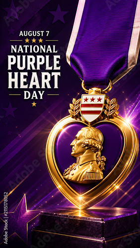 Celebrating Purple Heart Day with patriotic medals and symbols. Honoring military service and heroism.