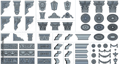 Fotografía Classical architectural ornaments with corbels, capitals, friezes, and decorativ