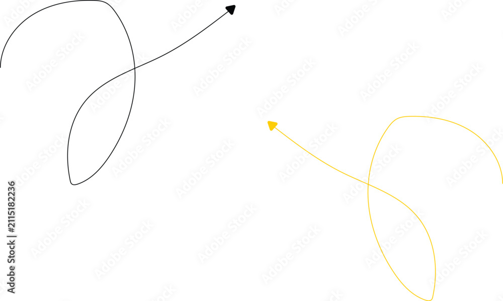 Obraz premium Black and yellow hand-drawn curved arrows on white background