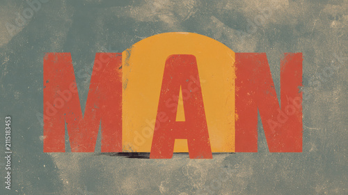 Vintage Poster Man Text Red Circle Retro Design Typography Sun Minimal Illustration Grunge Texture