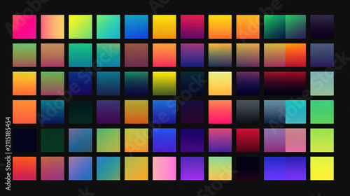 Colorful Squares Grid Neon Gradient Dark Background Abstract Pattern Design Palette Mosaic Vibrant Texture