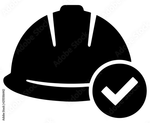 Hard hat protective construction helmet icon with approved checkmark construction protective approved