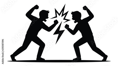 Cuadro en lienzo Two Figures Fighting Black Silhouette On White Background