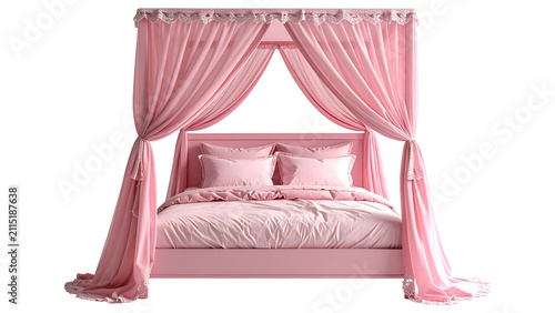 Pink canopy bed with elegant draped curtains and matching bedding curtains furniture interior romantic princess