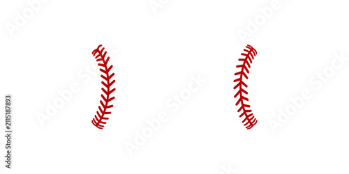 Canvas Print Two symmetric red stitched baseball leather patterns isolated on transparent background