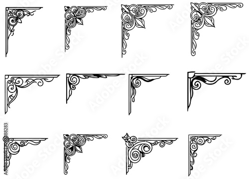 Ornate decorative corner flourishes with swirls and floral