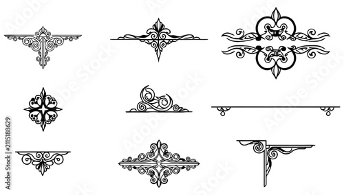 Ornate decorative flourishes and borders with transparent background, divider
