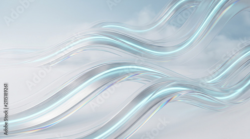 Abstract Flowing Glass Ribbons with Iridescent Light Effects
